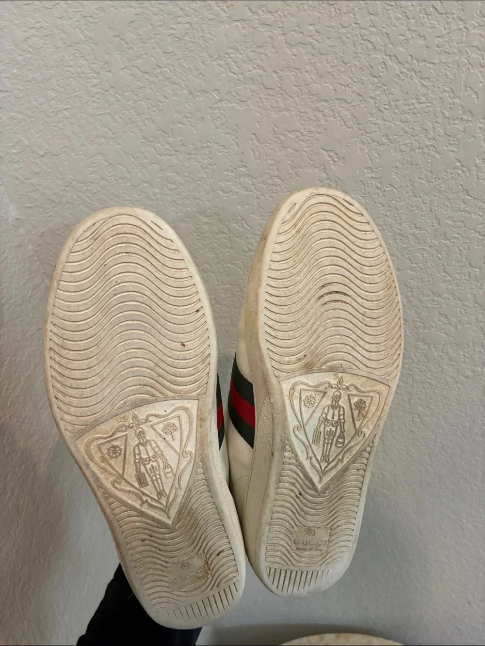 Gucci White Leather Sneakers with Red & Green Stripe and Bee Patch